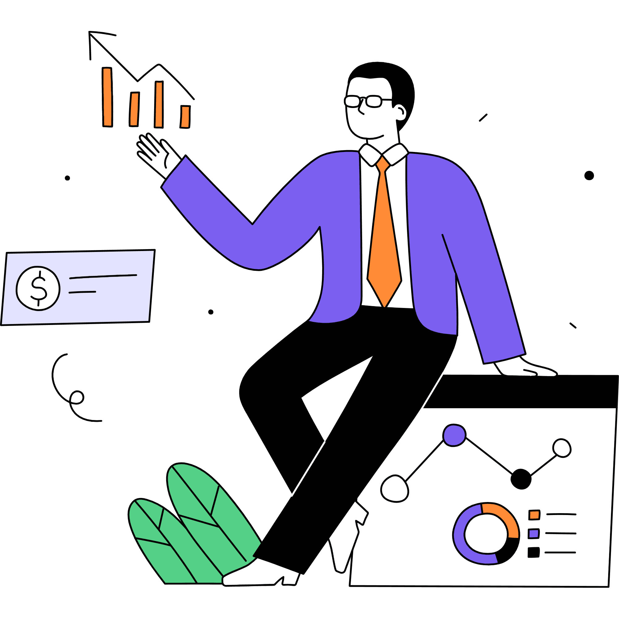 A 2D illustration representing digital growth and technology